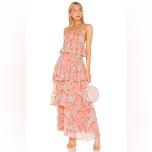 House Of Harlow X Revolve Nel Maxi Dress Sundress Size Small Tiered Flowy Pink